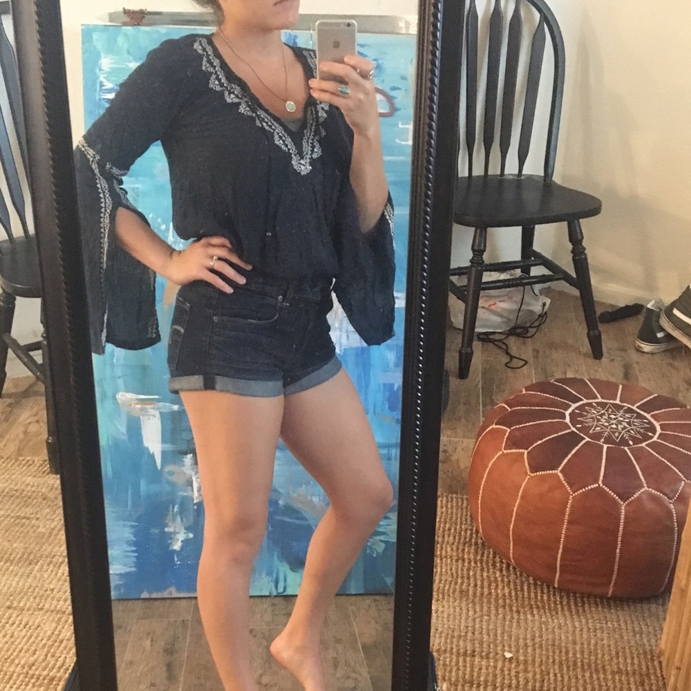 Hollister boho navy blue top